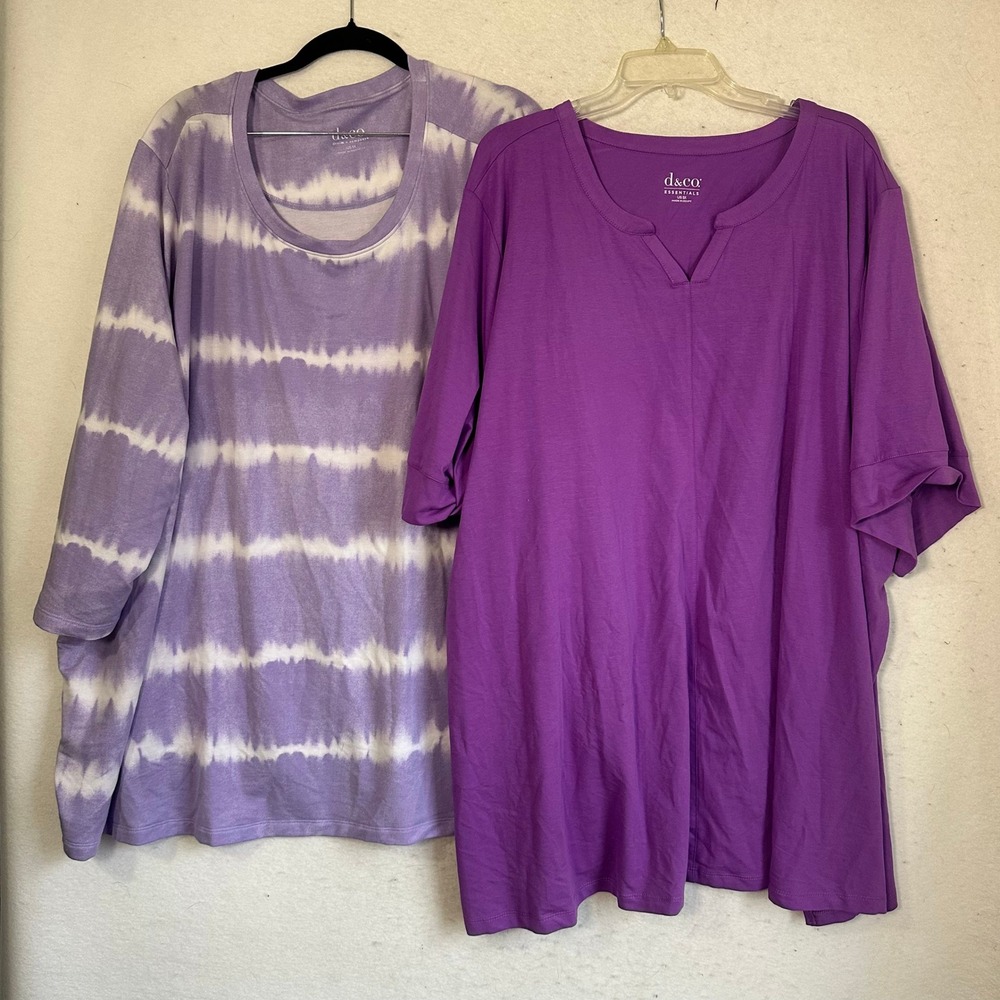 d&co Essentials Purple Tie Dye and Solid Tunic Top Bundle Womens 5X Plus Size